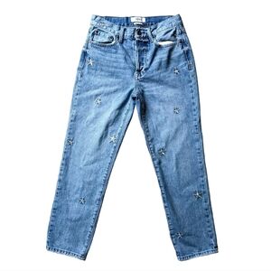 Pistola Charlie High Rise Embroidered Star Jeans Cropped Straight Leg Size 26